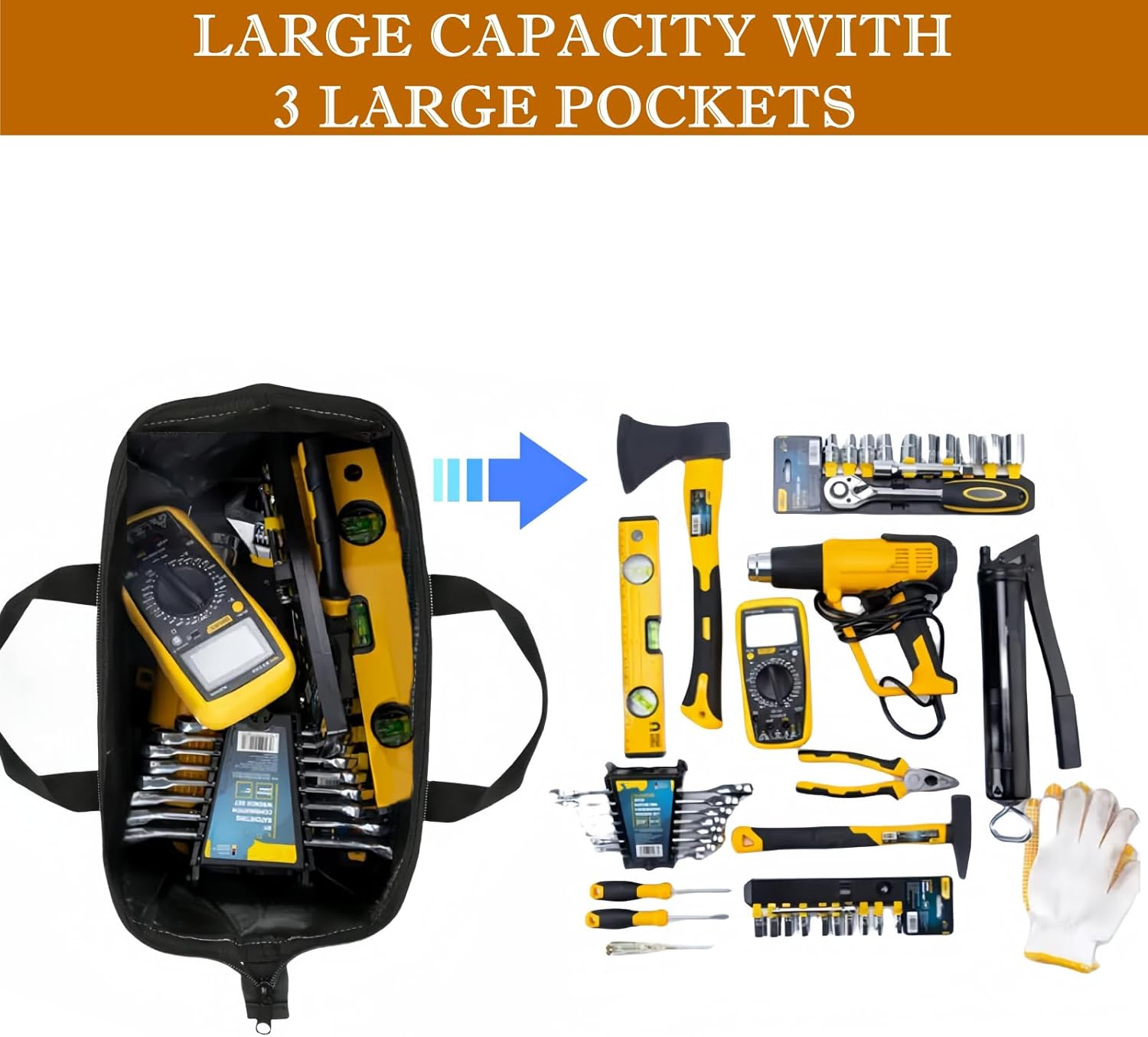 12 Inch Small Tool Bag for Men, Multi Pocket Small Tool Box, Canvas Tool Bags Organizer, Zipper Tool Tote for
