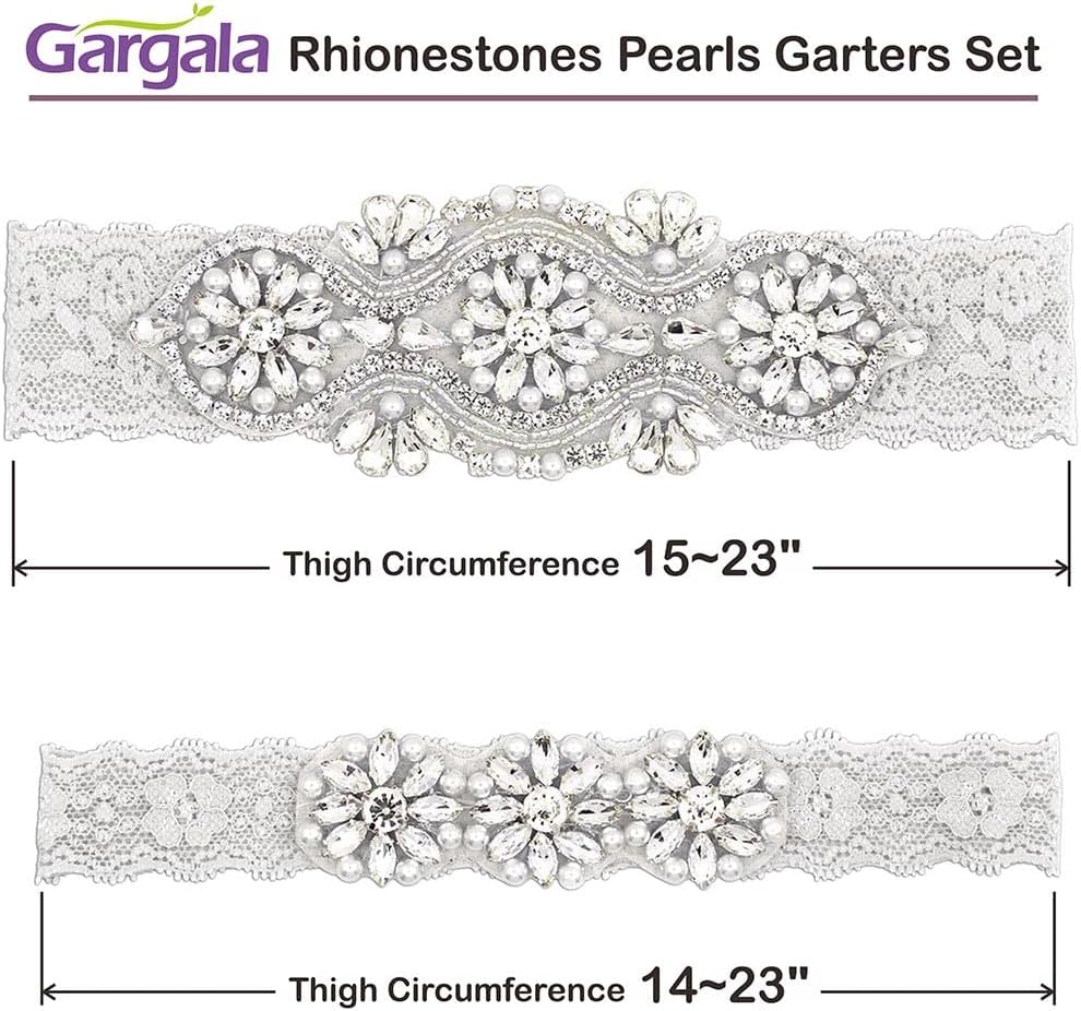 Blue Garters for Bride, Rhinestone Pearl Bridal Wedding Garter Belt Set