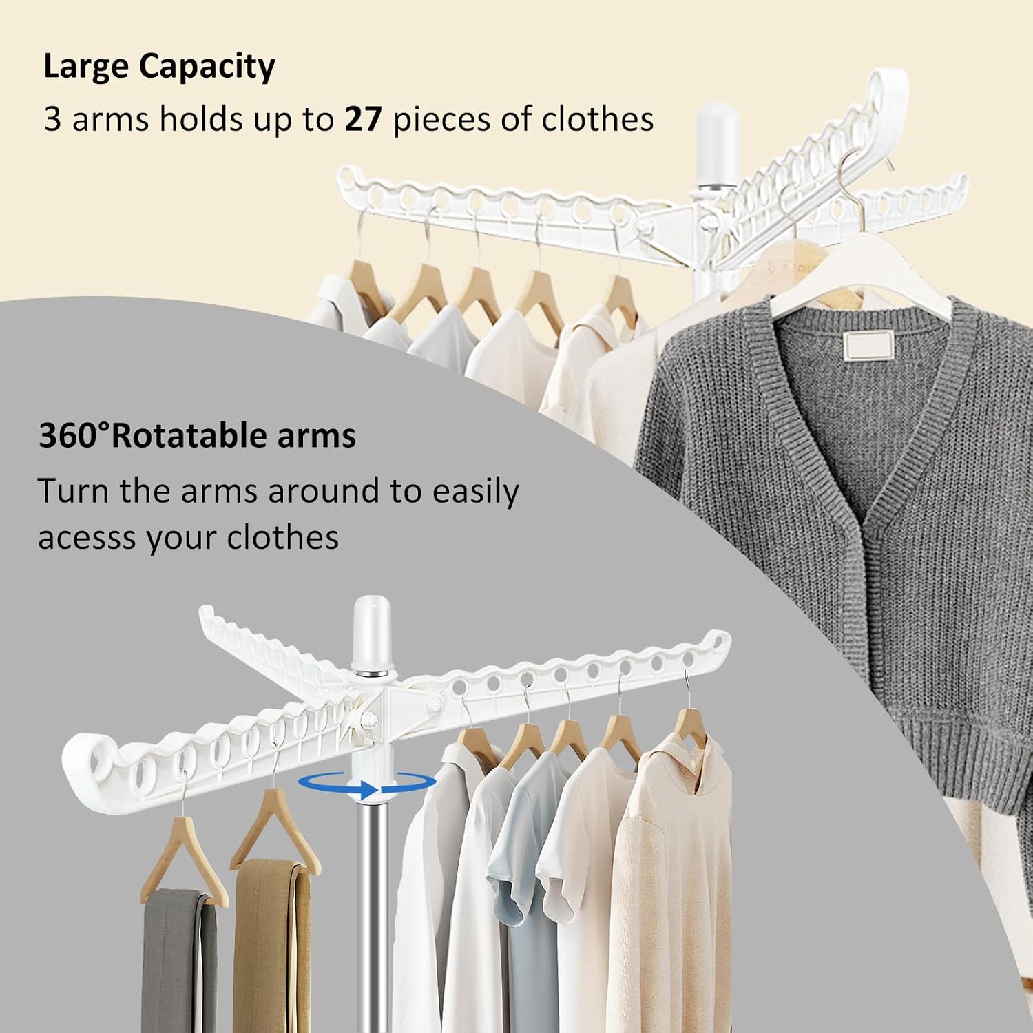 Clothes Drying Rack, Foldable Drying Rack Clothing, Laundry Drying Rack, 59-Inch Indoor Clothes Airer with 3