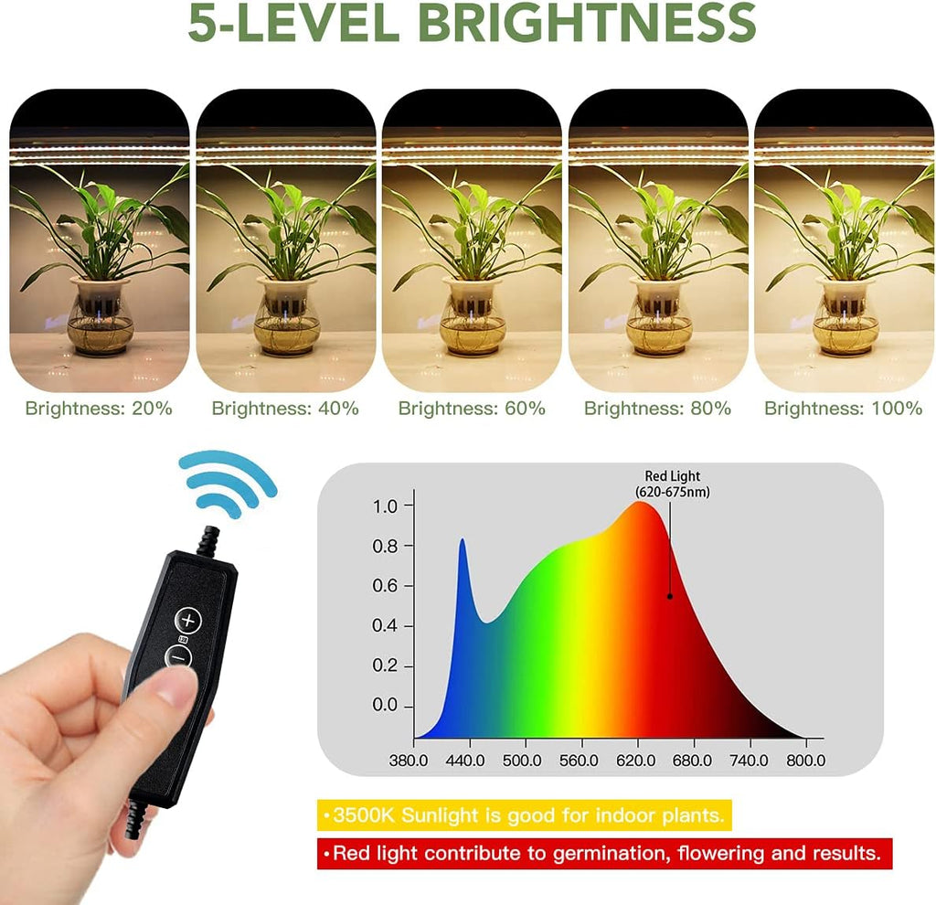 LED Grow Light Strips, 3500K 90-Bulb Full Spectrum Dimmable Plant Growing Lamp Bars with Auto ON/Off Timer for Indoor