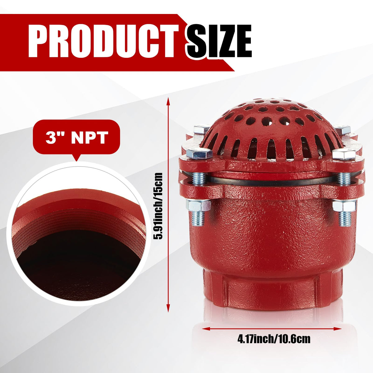 Cast Iron Foot Valve, NPT Threaded Check Valve with Strainer, 3 Inch