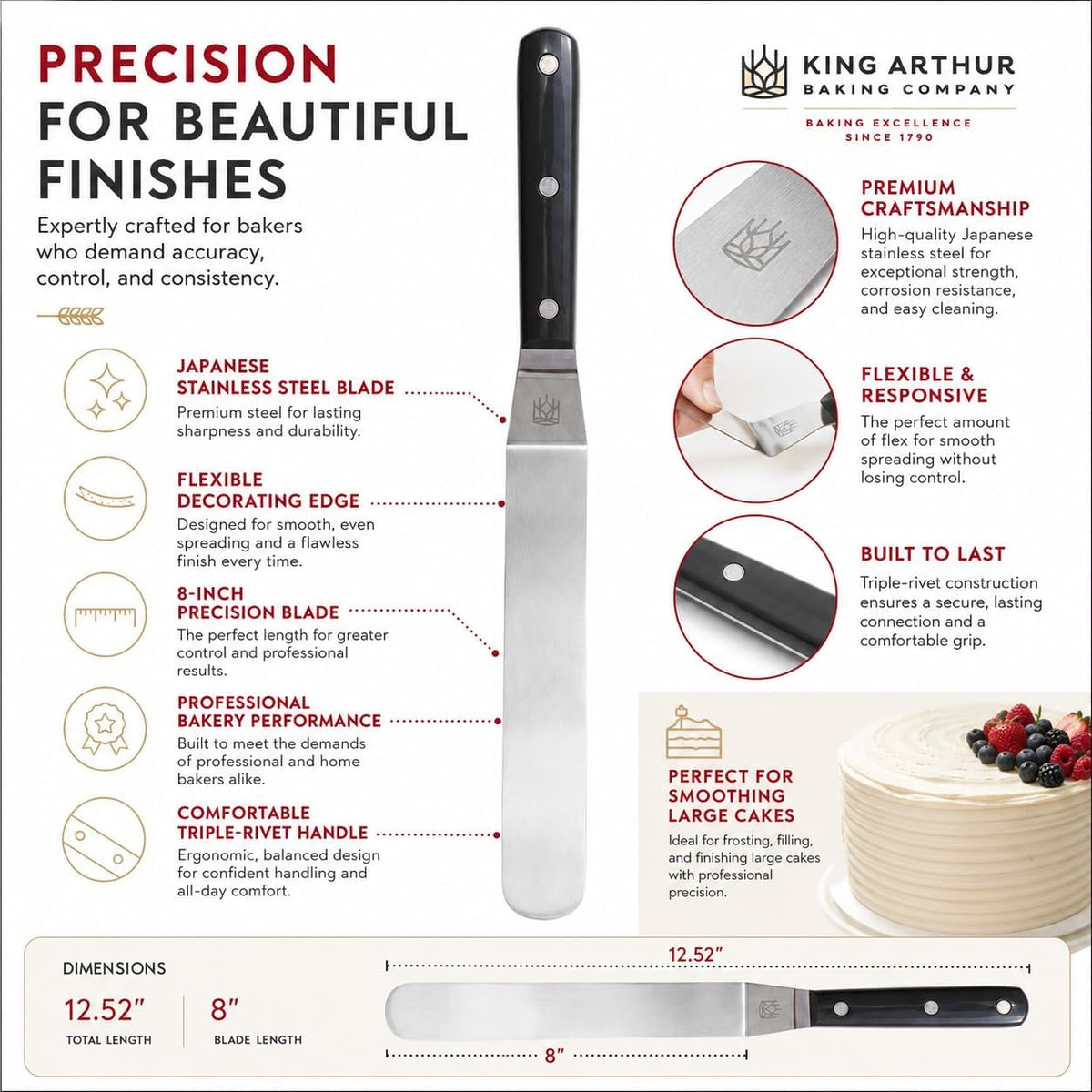 Baking Company Offset Spatula, Japanese Stainless Steel, 8-Inch Flexible Blade