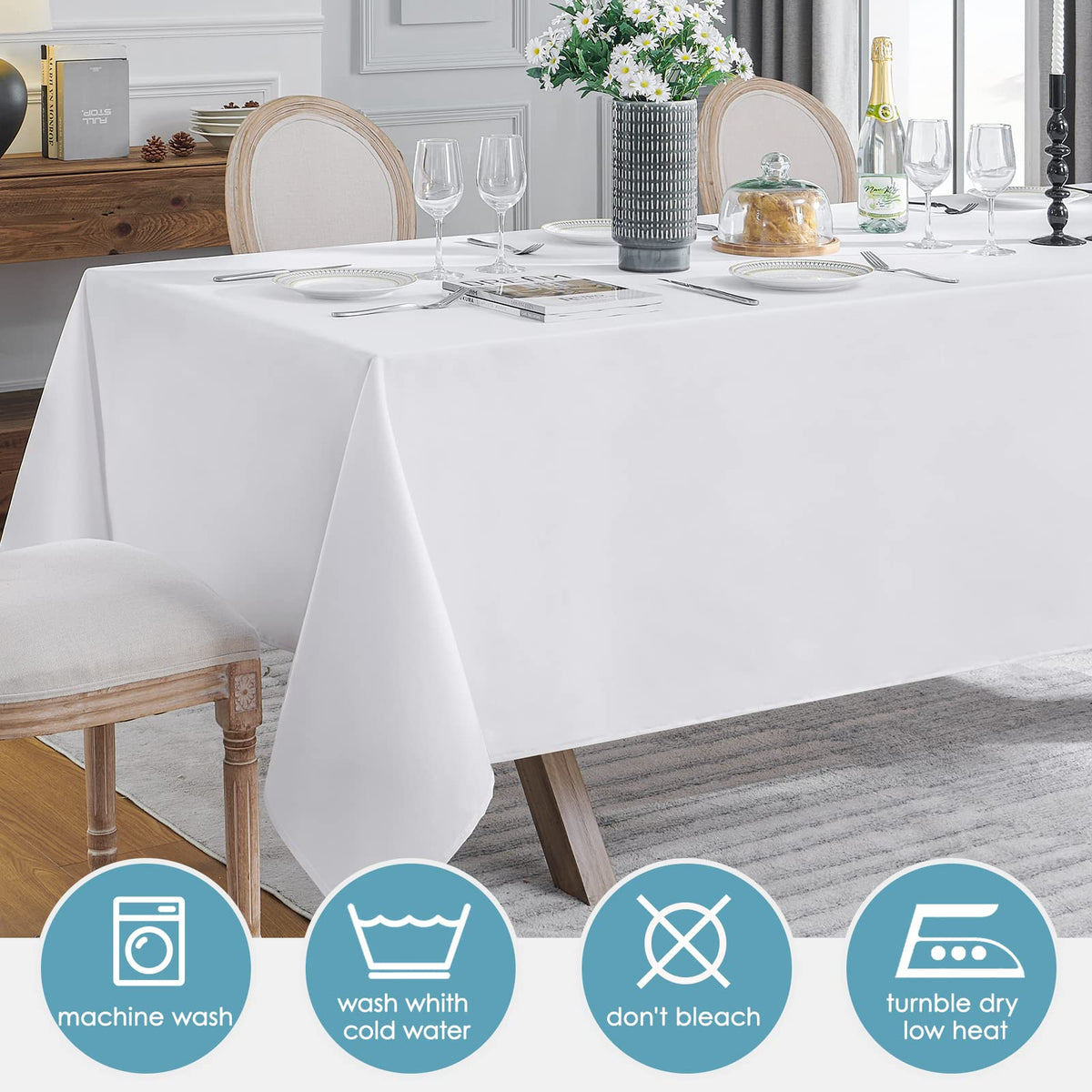 Classic Series 2 Pack 90 * 156inch White Rectangle Tablecloth