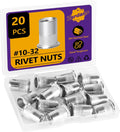 20Pcs SAE #10-32 Rivet Nut Set Flat Head 304 Stainless Steel