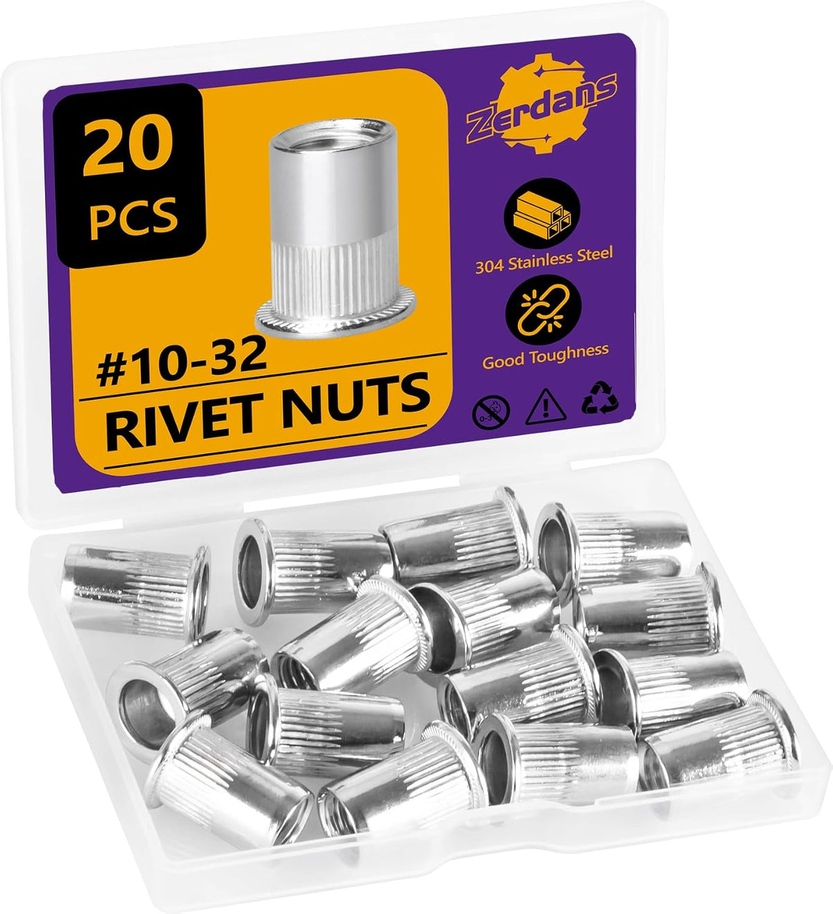 20Pcs SAE #10-32 Rivet Nut Set Flat Head 304 Stainless Steel