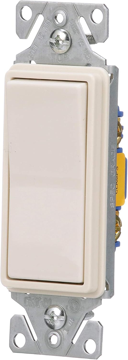 Eaton 7511LA 15-Amp 120/277-volt Heavy-Duty Grade Single-Pole Decorator Lighted Switch, Light Almond