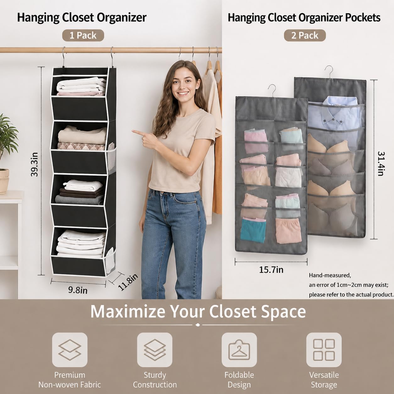Velvet Hangers 20 Pack Space Saving with Hanging Closet Organizer Bag, Slim Black Non Slip Clothes Hangers + Gray 15