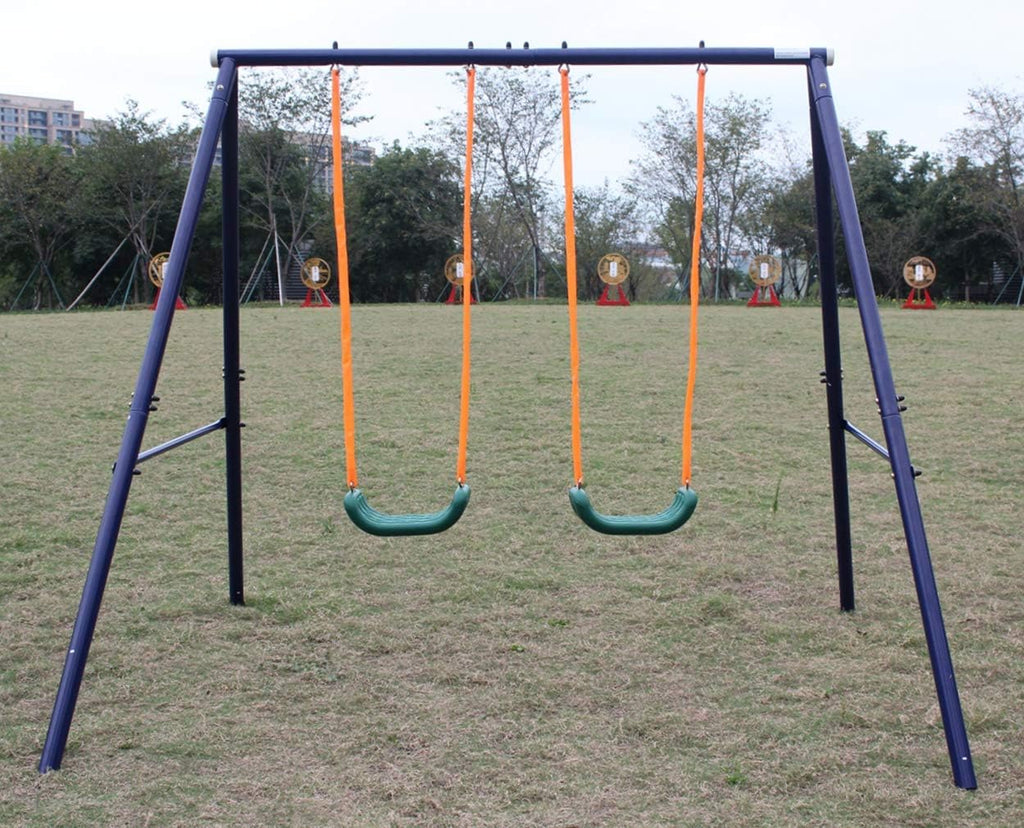 A-Frame Metal Swing Set - Outdoor Backyard Playground for Kids, Toddlers (Two Seat Swing Set)