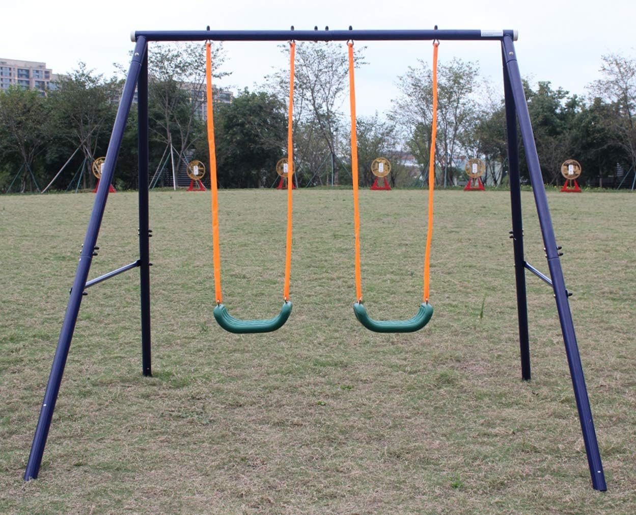 A-Frame Metal Swing Set - Outdoor Backyard Playground for Kids, Toddlers (Two Seat Swing Set)