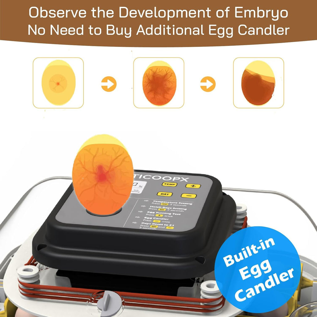 30 Egg Incubator with Humidity Display, Egg Candler, Automatic Egg Turner