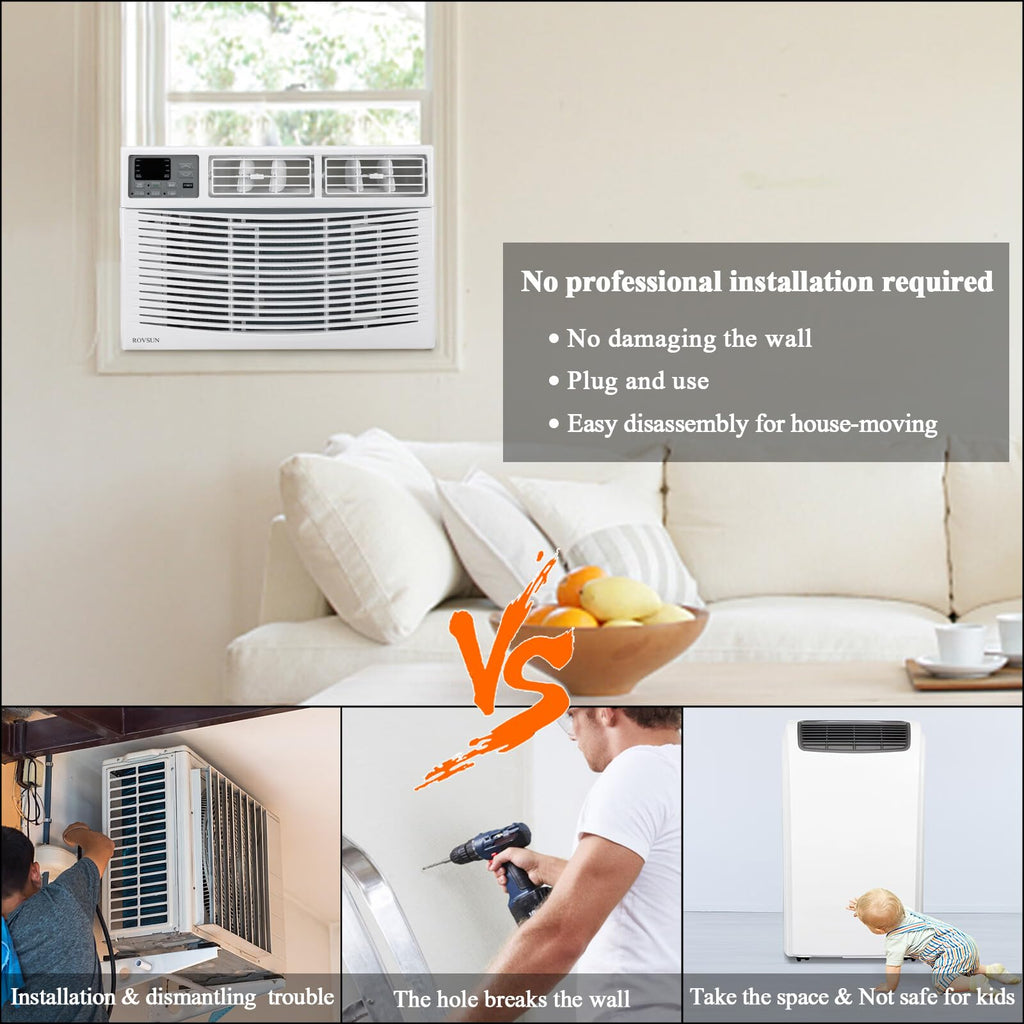 14000 BTU Air Conditioner Window Unit, 3-in-1 Window AC Unit Cooler, Dehumidifier & Fan with Timer, Remote Control &