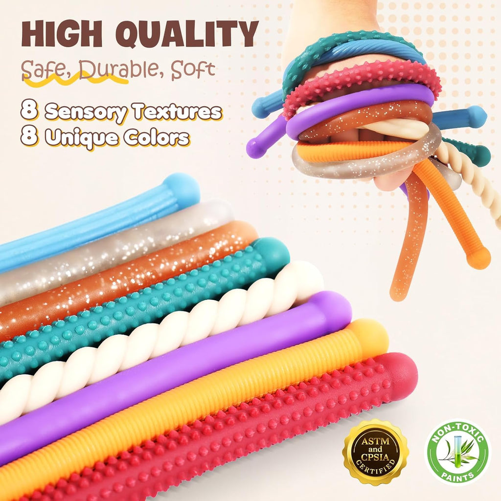 Fidget Sensory Autism Toys Kids - Textured Stretchy Strings for Adults ADHD Children Stress, Flexible & Durable Quiet