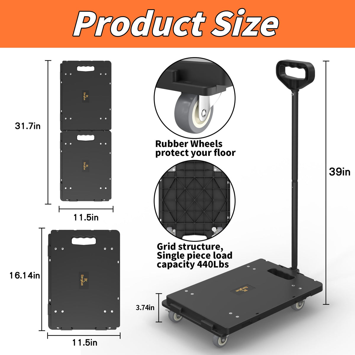 Connectable Furniture Dolly 2Pcs,Detachable Handle, Max Load 880Lb