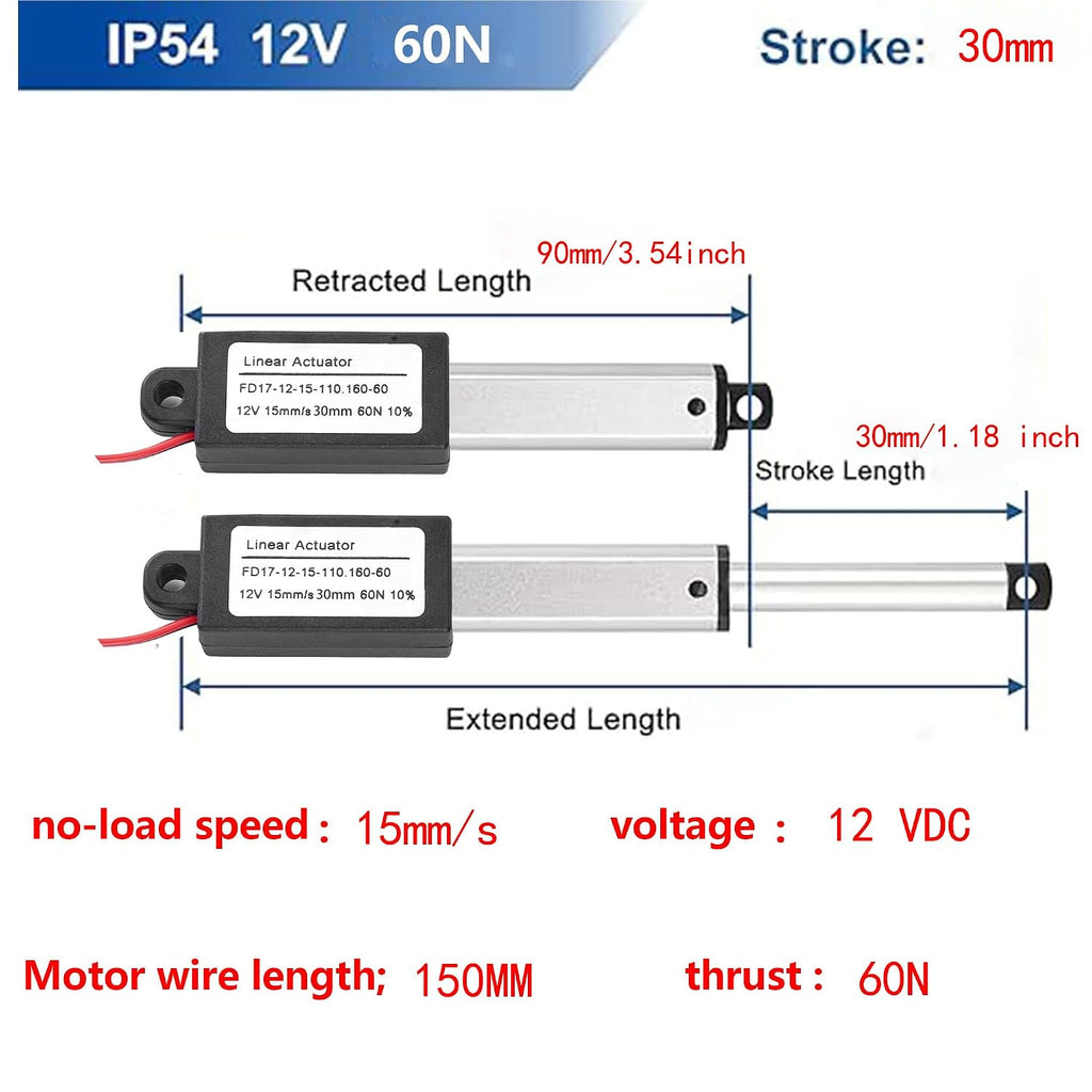 Mini 12V 1.2Inch Line Actuator,15mm/s,60N(30mm) with Remote Lever Switch