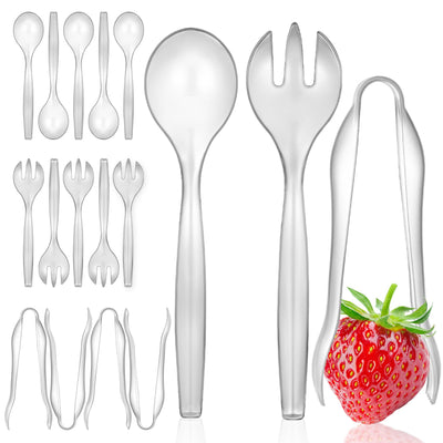 18 Count Disposable Serving Utensils, Clear Plastic Serving Utensils Set for Catering Weddings, Holiday Parties, and