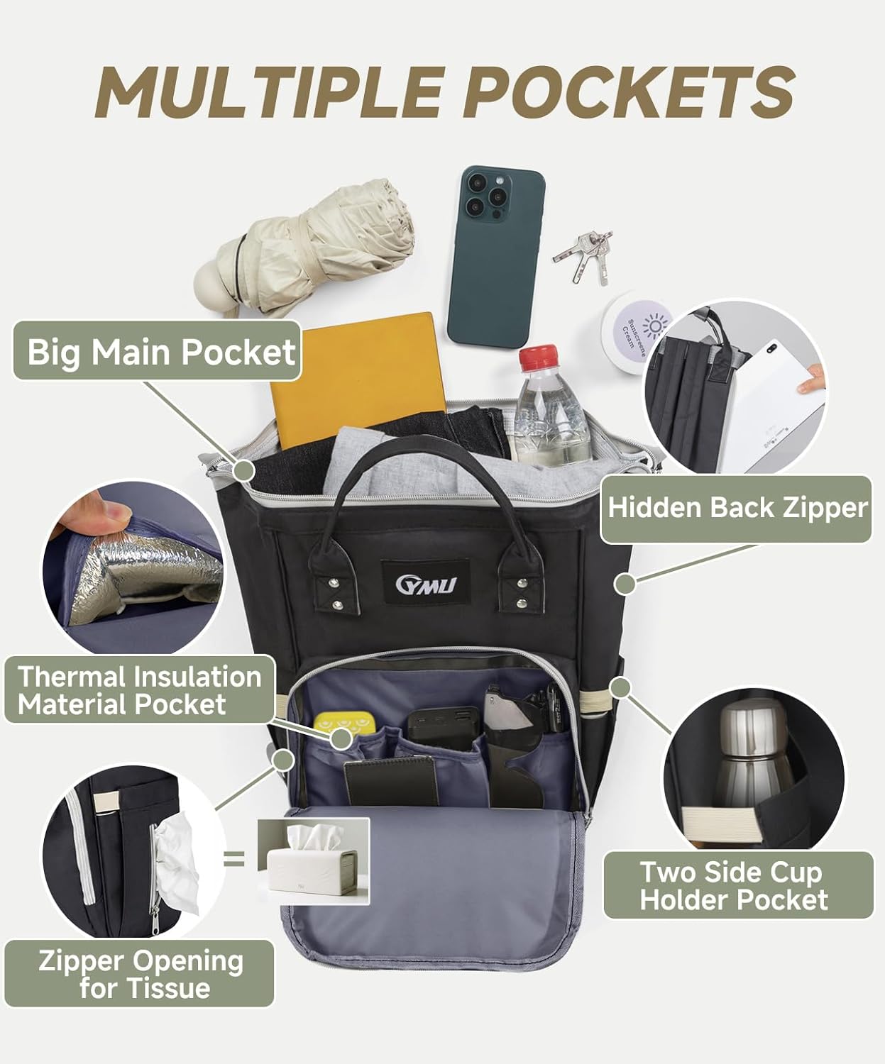 Wheelchair Bag to Hang on Back, Wheelchair Backpack Storage Bag for Adults Seniors, Equipped Cup Holder, Insulation