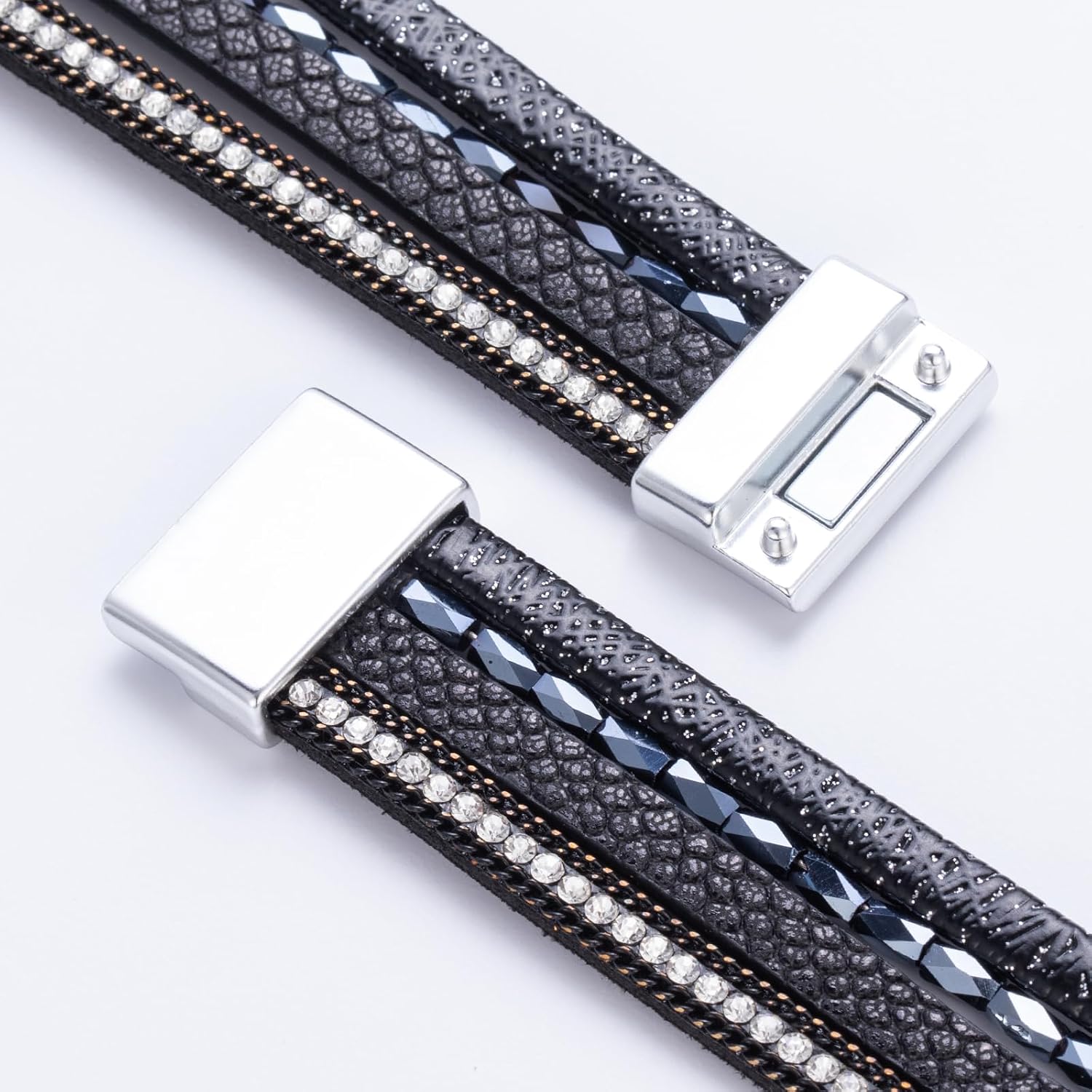 Boho Leather Wrap Bracelet Stackable Chunky Crystal Cuff Bracelets Western Jewelry Summer Beach Outfits for Women