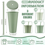 24 Pcs Sage Green Plastic Cups with Lids and Straws 24 oz