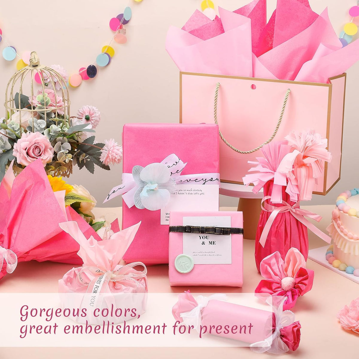 120 Sheets Pink Tissue Paper for Gift Bags 20 x 14 Inch