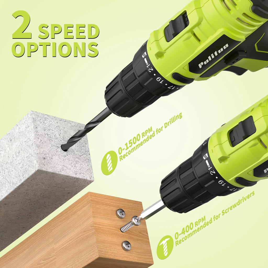 'S 20V Cordless Drill/Driver, Electric Screwdriver - 2 Batteries, 30Nm, 21+1 Torque, 2 Speed, Keyless 3/8" Chase