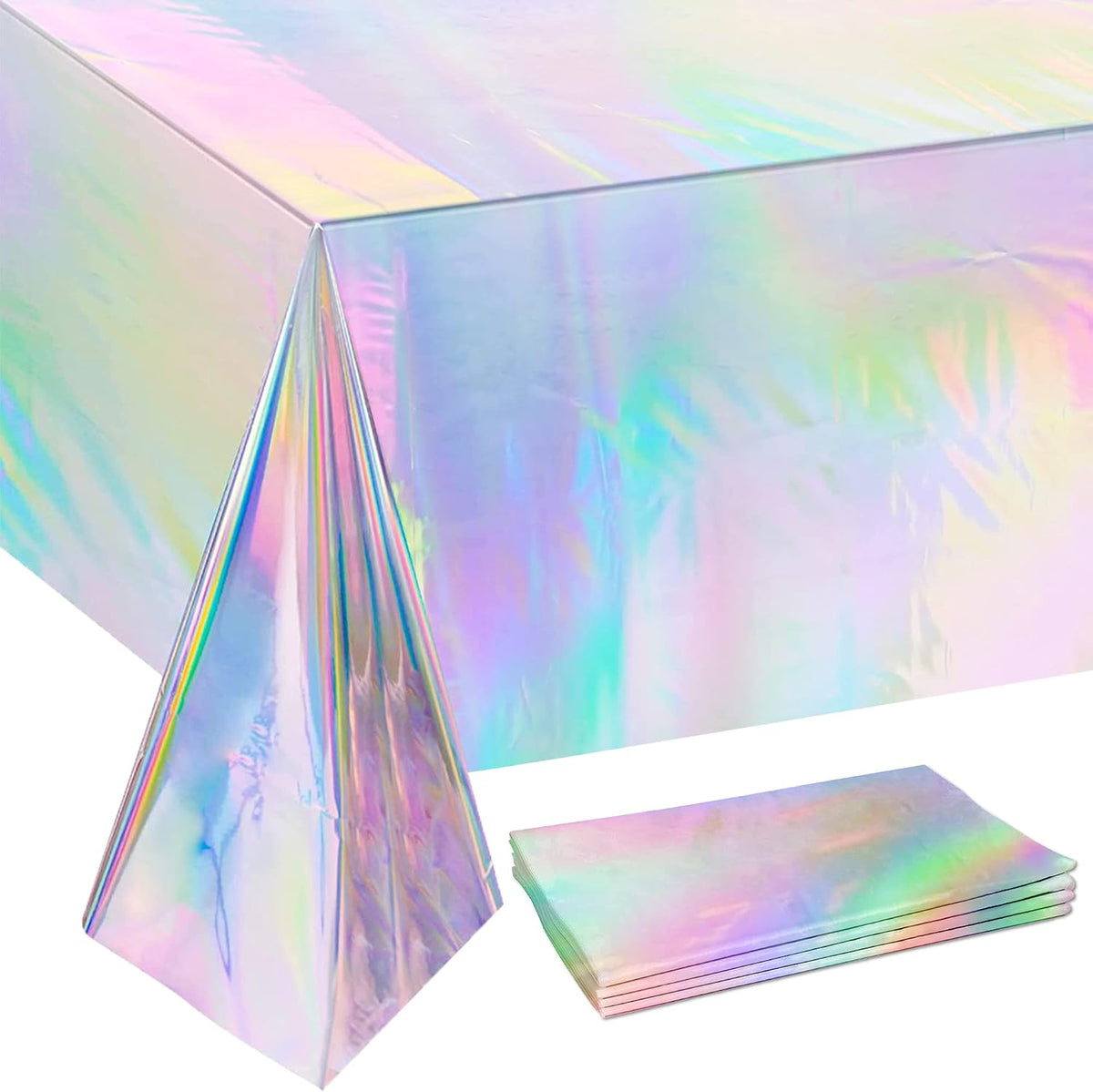 4 Pack Iridescence Plastic Tablecloths Disposable Galentines Day Decorations New Years Birthday Disco Bachelorette