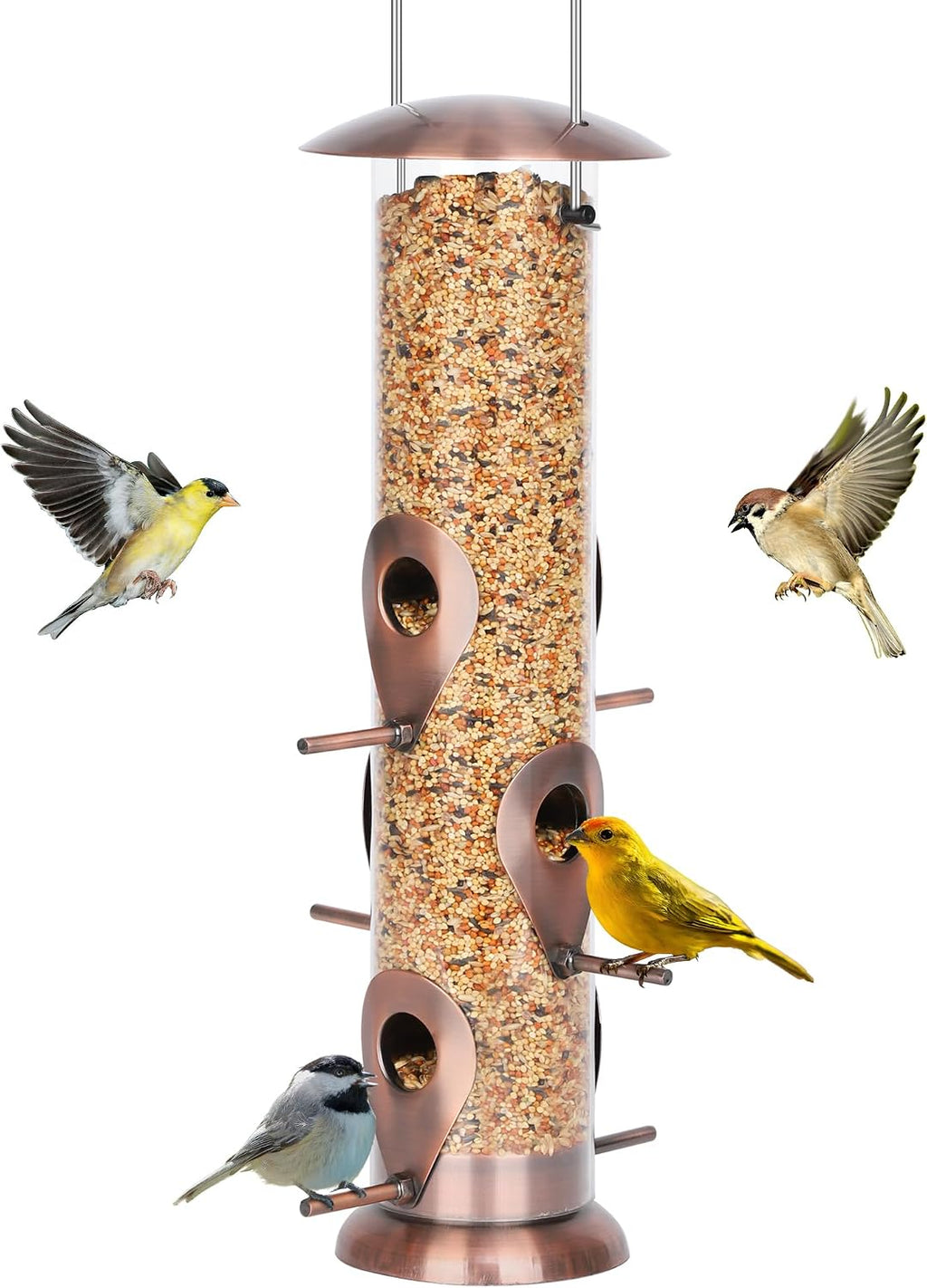 Bird Feeder for Outdoors Hanging, 13" Clear Tube, Copper