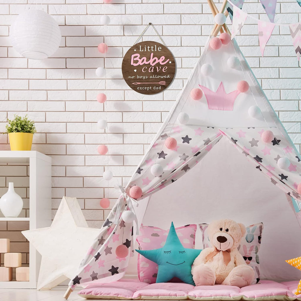 Little Babe Cave Door Sign Wood Baby Girl Nursery Decor Little Girl Nursery Room Wall Art for Bedroom Living Room