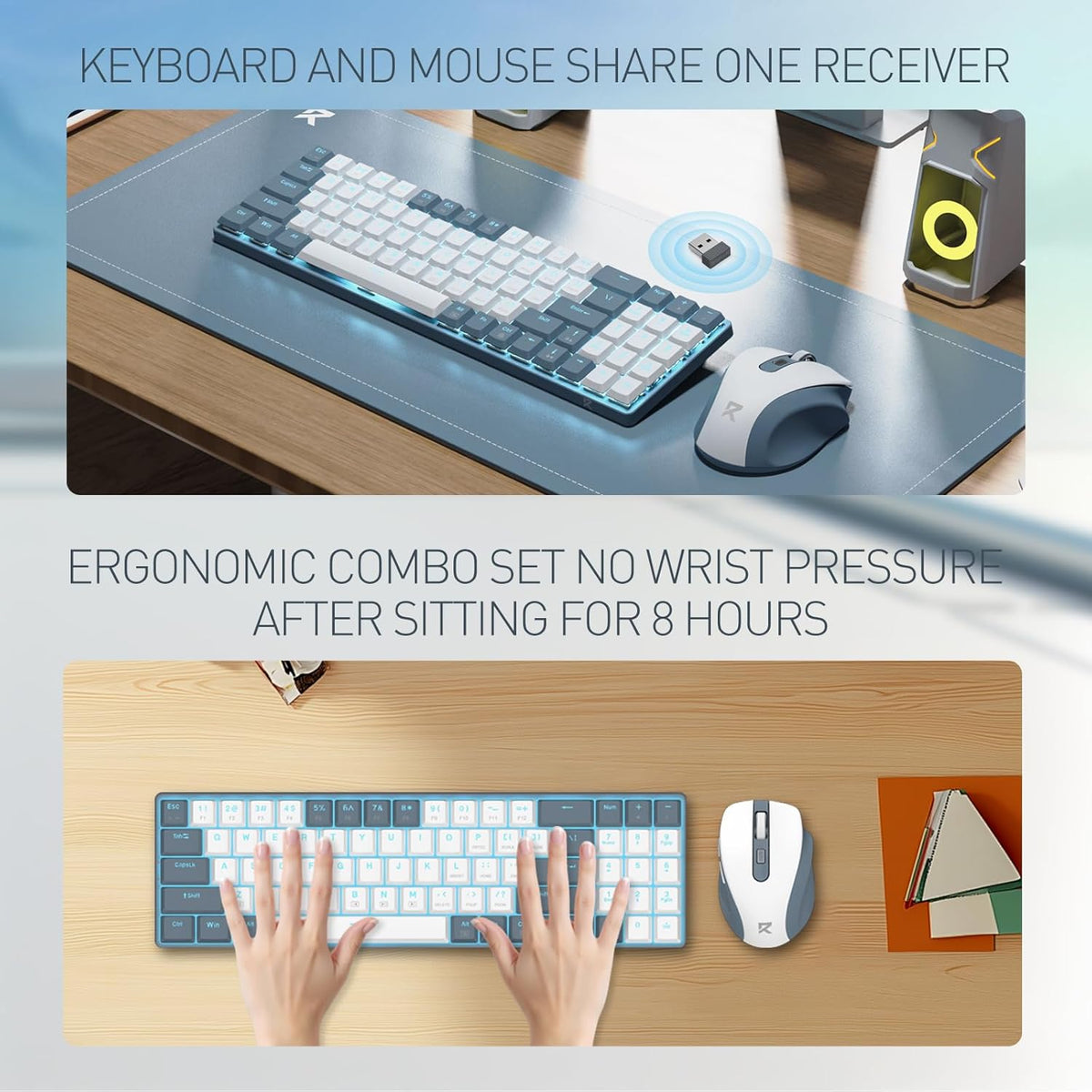 Wireless Keyboard and Mouse Combo, 78 Keys 2.4Ghz Wireless Low-Profile Mechanical Red Switch Keyboard w/Slim