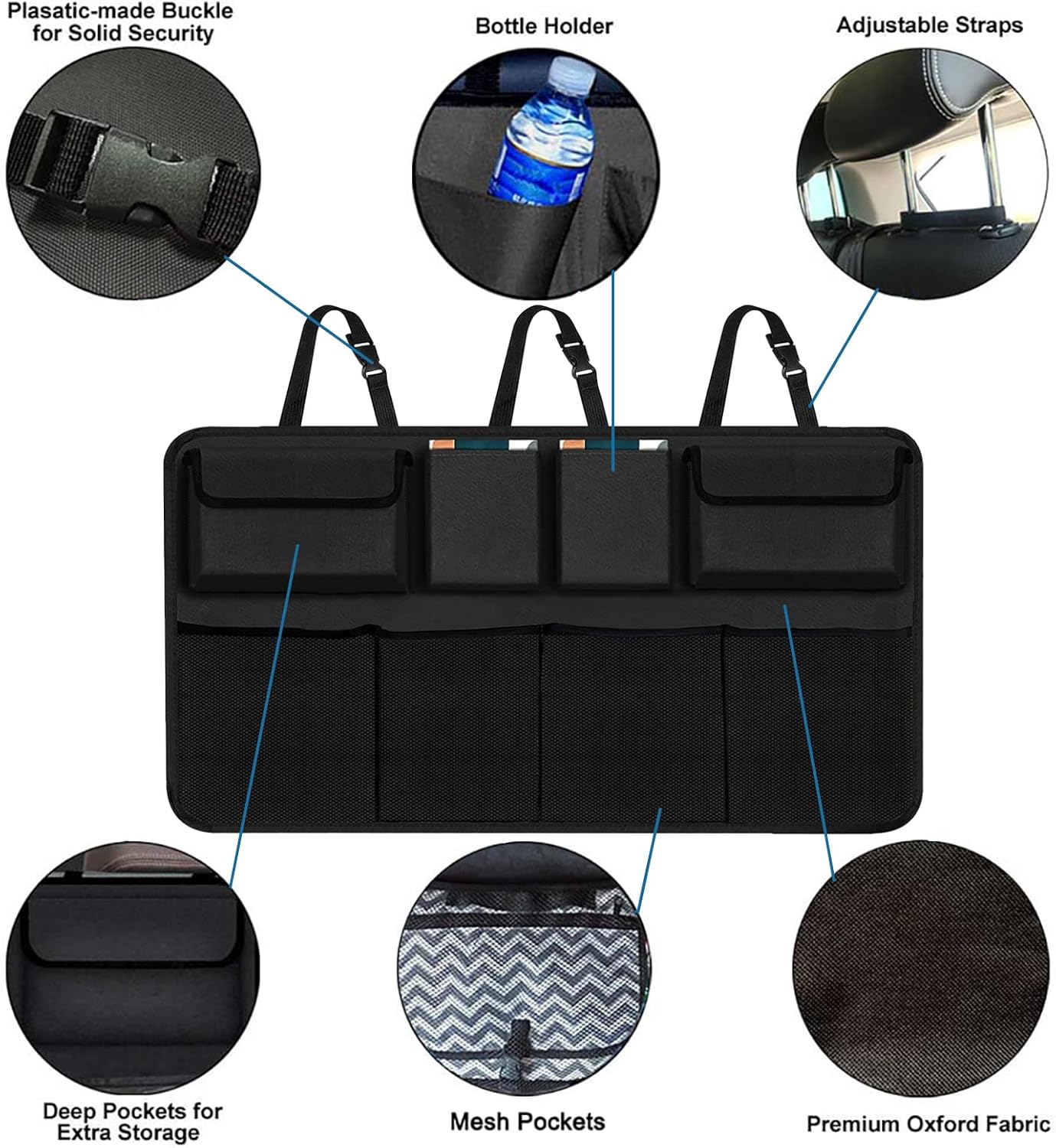Car Trunk Organizer, Large Capacity Car Organizers and Storage with 8 Pockets, Waterproof Backseat Hanging Organizer