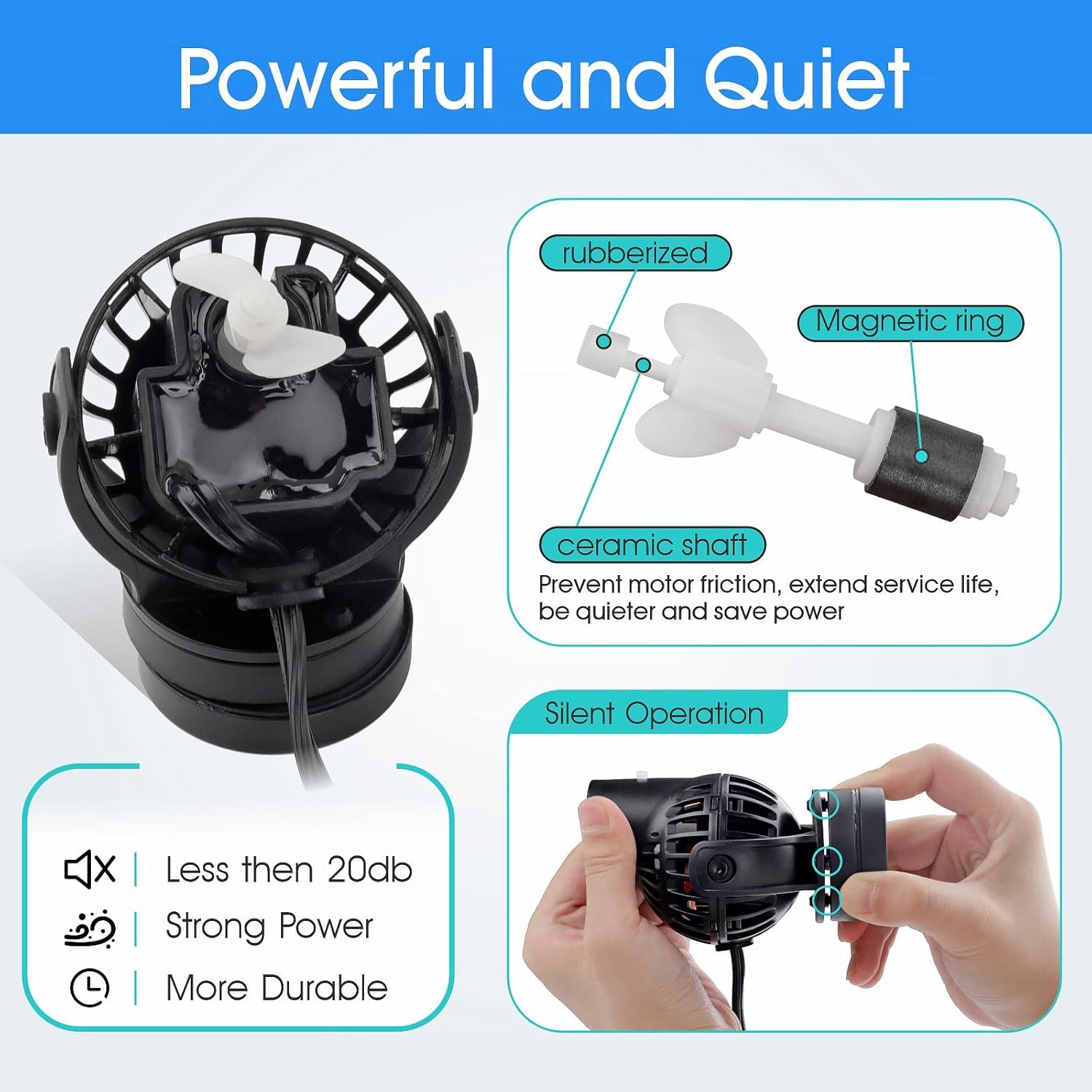 Aquarium Wave Maker Circulation Pump, 1320 GPH Ultra-silence Fish Tank Powerhead with Strong Magnet Suction Base for