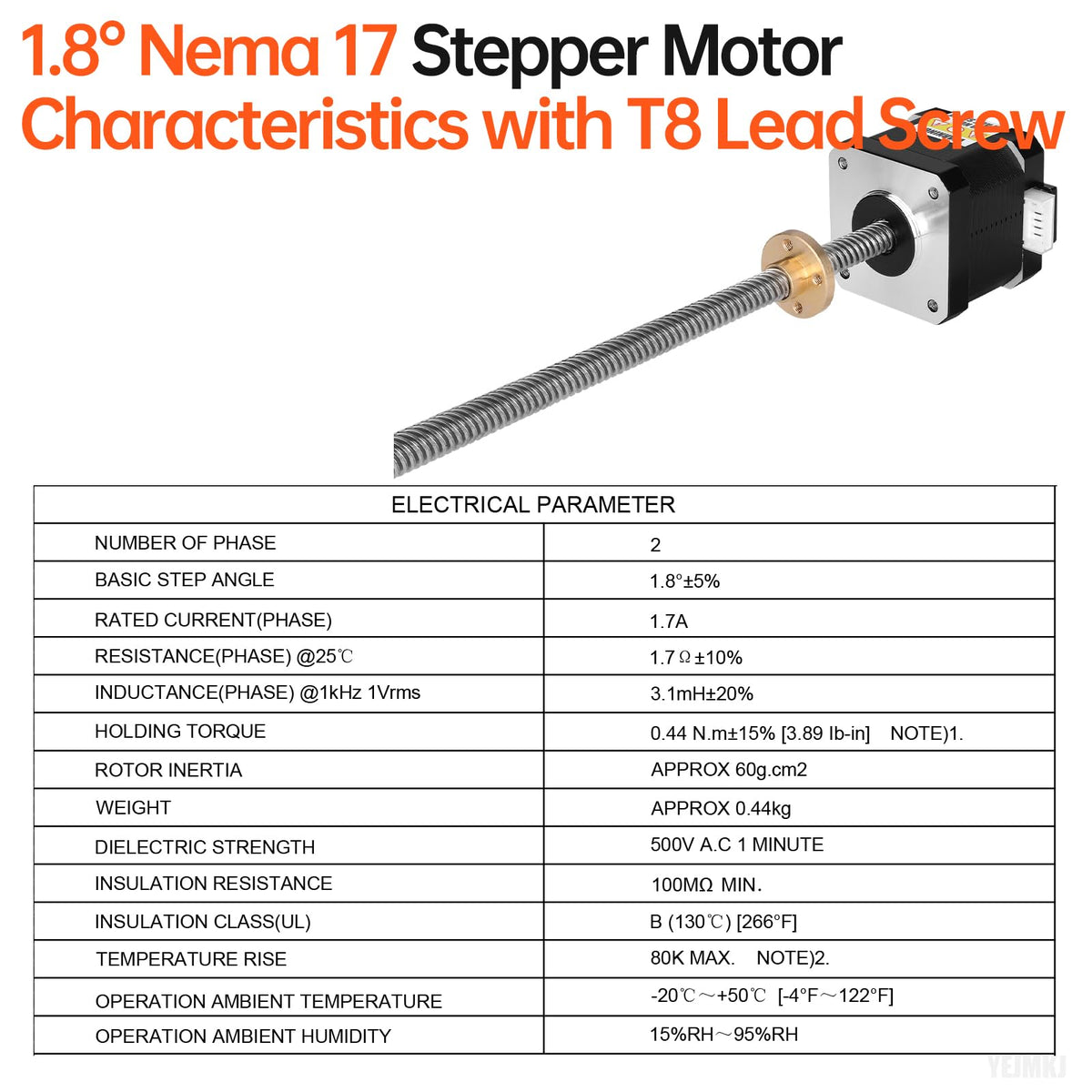 YEJMKJ Nema 17 Stepper Motor TR8x8 400mm with T8 Lead Screw 42x40mm 0.44Nm