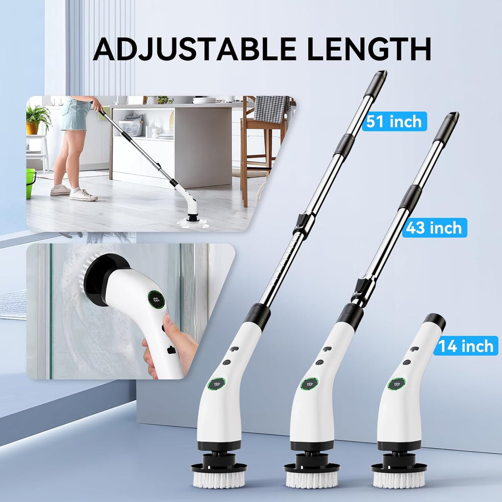 Electric Bathroom Cleaning Brush, Cordless Spin Scrubber Full Body Waterproof IPX7 with Adjustable Handle, 8