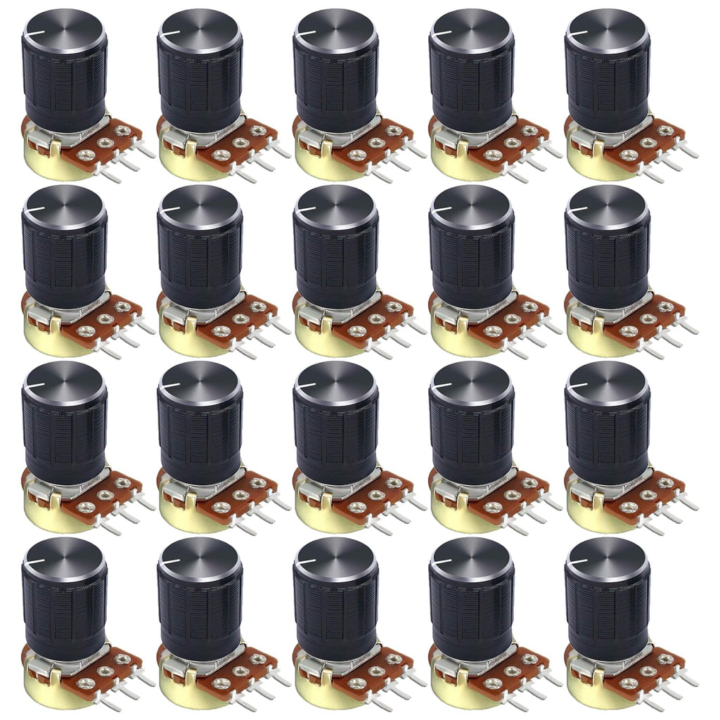 10k ohm Potentiometer，20PCS B10k Rotary Potentiometer 10k Ohm Linear Potentiometer Kit 3 Terminals 20mm Shaft with Nuts, Washers and Aluminum Alloy knobs