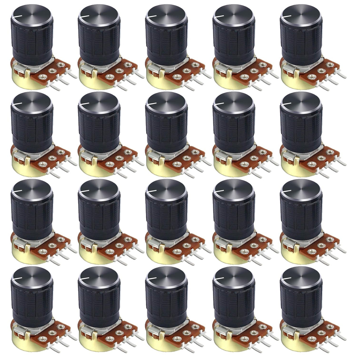 10k ohm Potentiometer，20PCS B10k Rotary Potentiometer 10k Ohm Linear Potentiometer Kit 3 Terminals 20mm Shaft with Nuts, Washers and Aluminum Alloy knobs