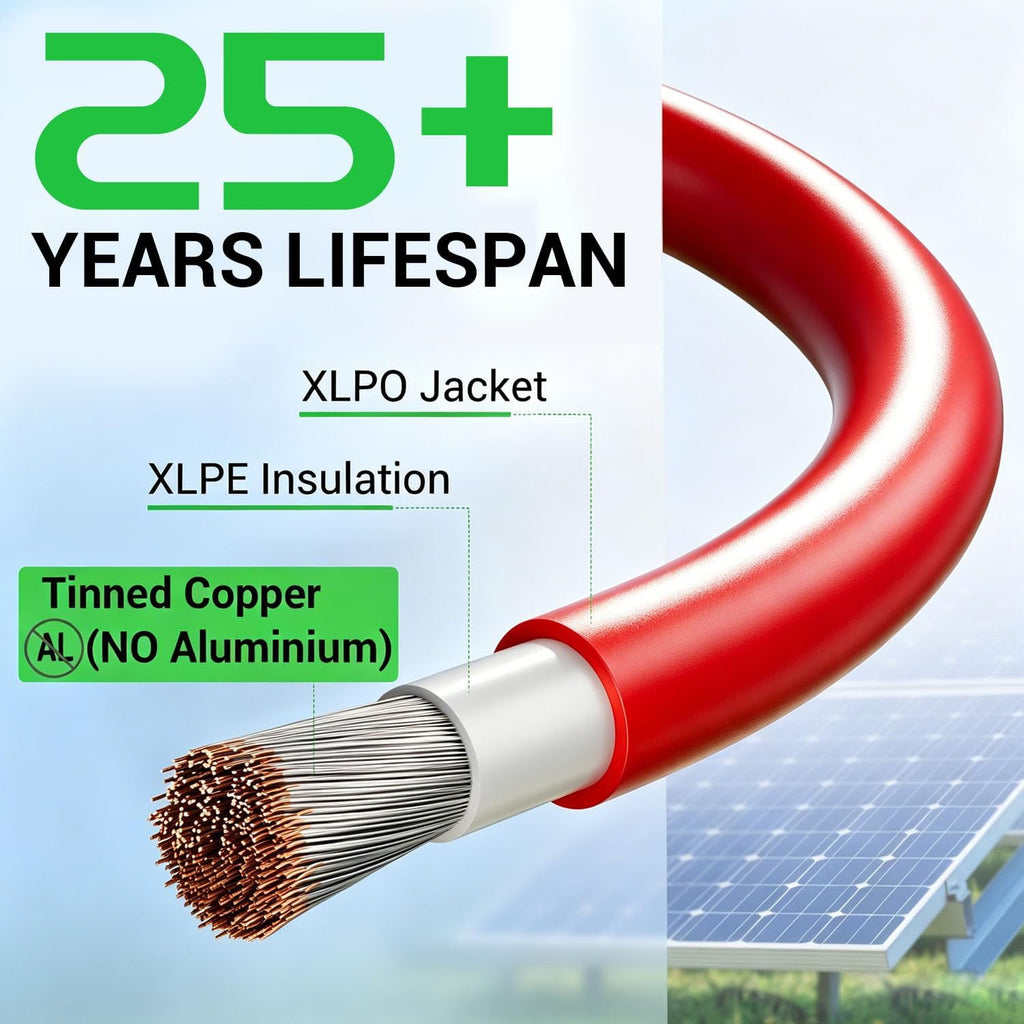 30FT 10AWG Solar Panel Extension Cable, Bateria Power 6mm² Solar Extension Cable Wire with Female & Male Waterproof