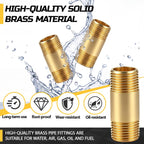 4 Pcs Brass Long Nipple, 1/2" NPT Male x 1/2" NPT Male, 2" Length