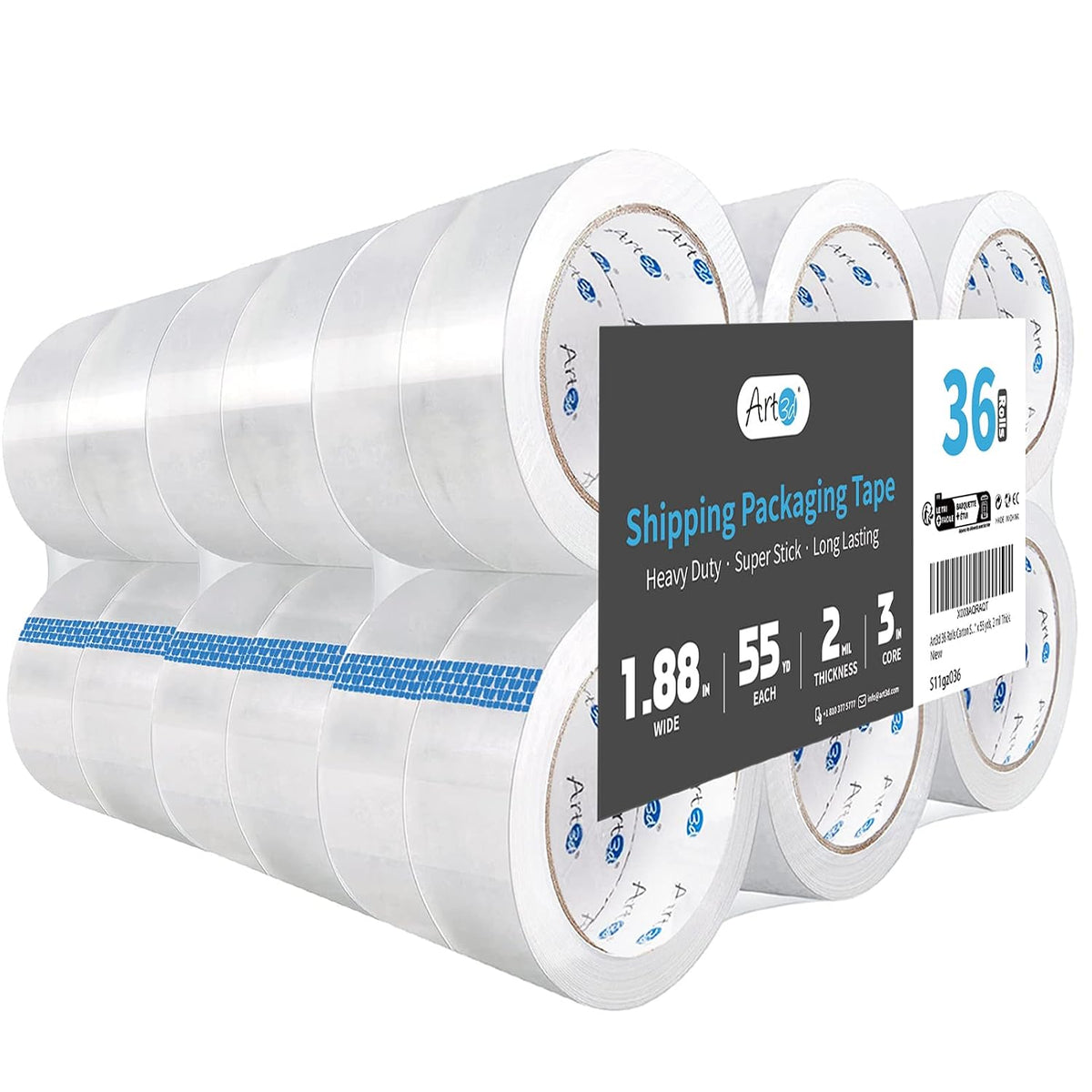 36 Rolls Clear Packing Tape, 1.88" x 55yds, Heavy Duty