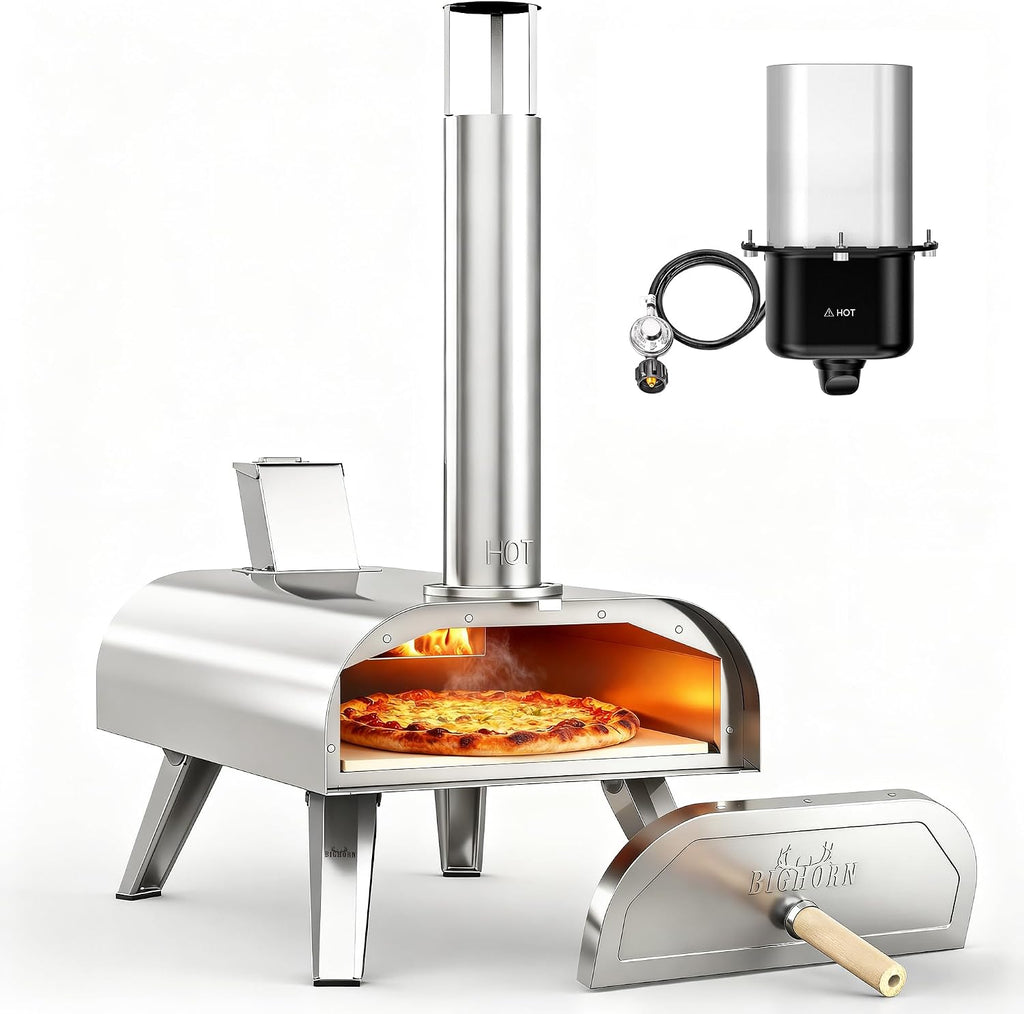 OUTDOORS 12" Multi-Fuel Pizza Oven, Portable Outdoor Pizza Oven, Wood Fired & Propane Gas, Pellet Pizza Maker with