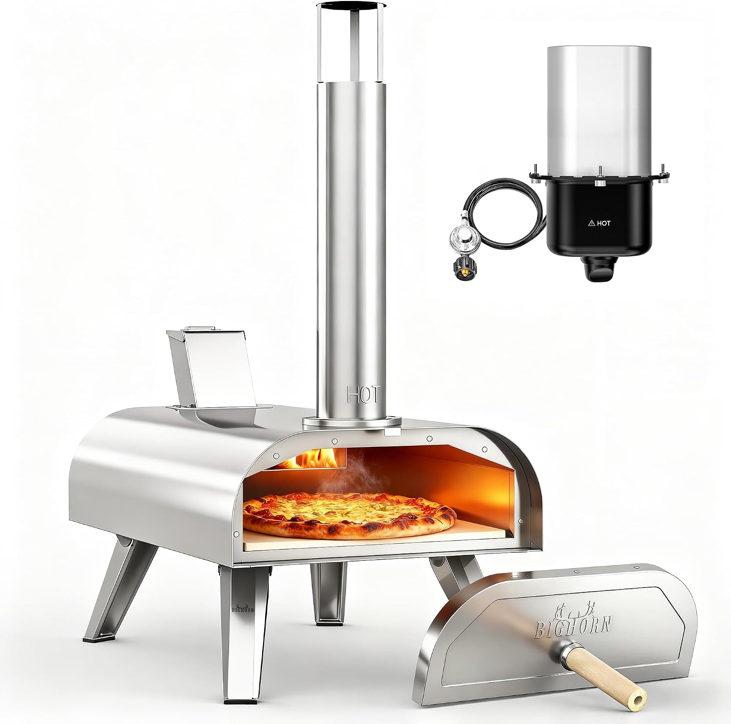 OUTDOORS 12" Multi-Fuel Pizza Oven, Portable Outdoor Pizza Oven, Wood Fired & Propane Gas, Pellet Pizza Maker with