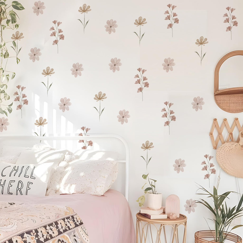 Daisy Wall Decals | 84 PCS Boho Flower Stickers for Girls' Rooms, Playrooms, and Nurseries | Dual Layer Print for