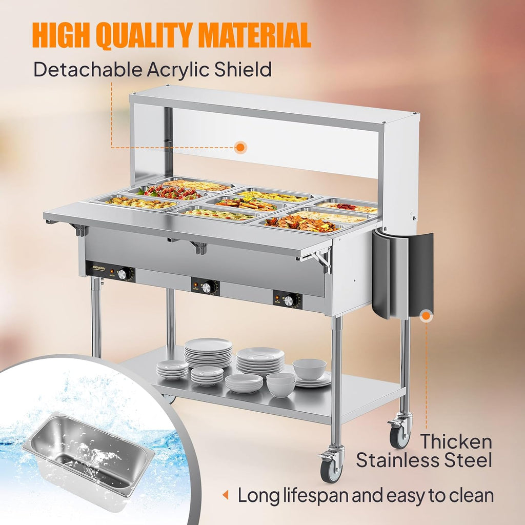 72QT Electric Commercial Food Warmer Steam Table, 1500W