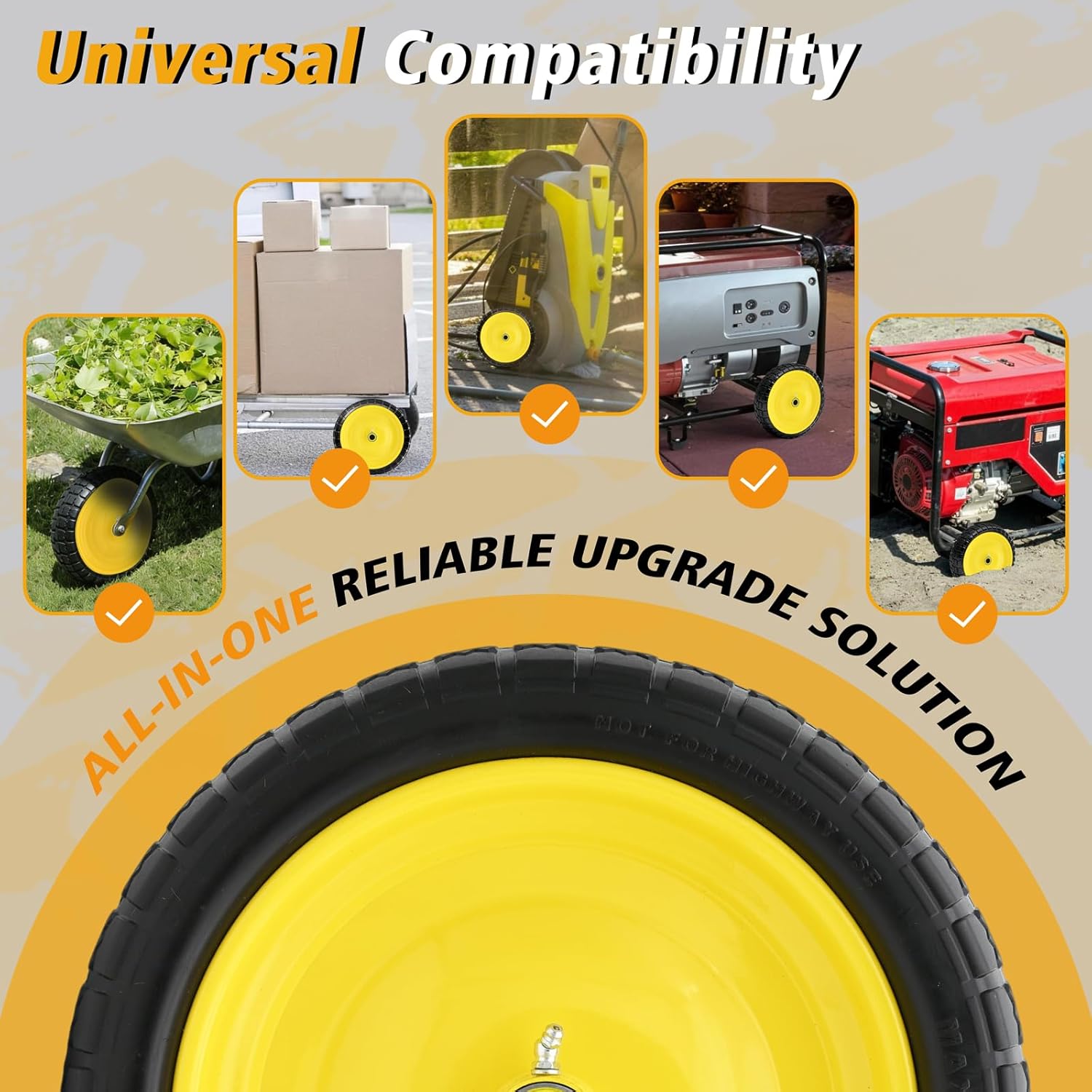 13 Inch 4.00-6 Flat Free Tire and Wheel Replacement for Gorilla Cart with 5/8" & extra 3/4" Bearings, 4.00-6