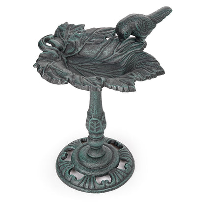 Vintage Cast Iron Birdbath,10.6in Tall Green Leaf Shaped