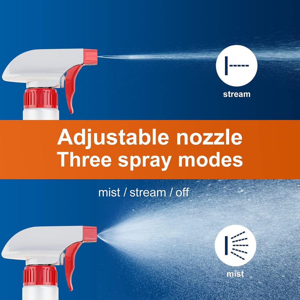 Spray Bottle (5 Pack,16 Oz) with Measurements and Adjustable Nozzle(Mist & Stream Mode), HDPE Plastic Spray Bottles
