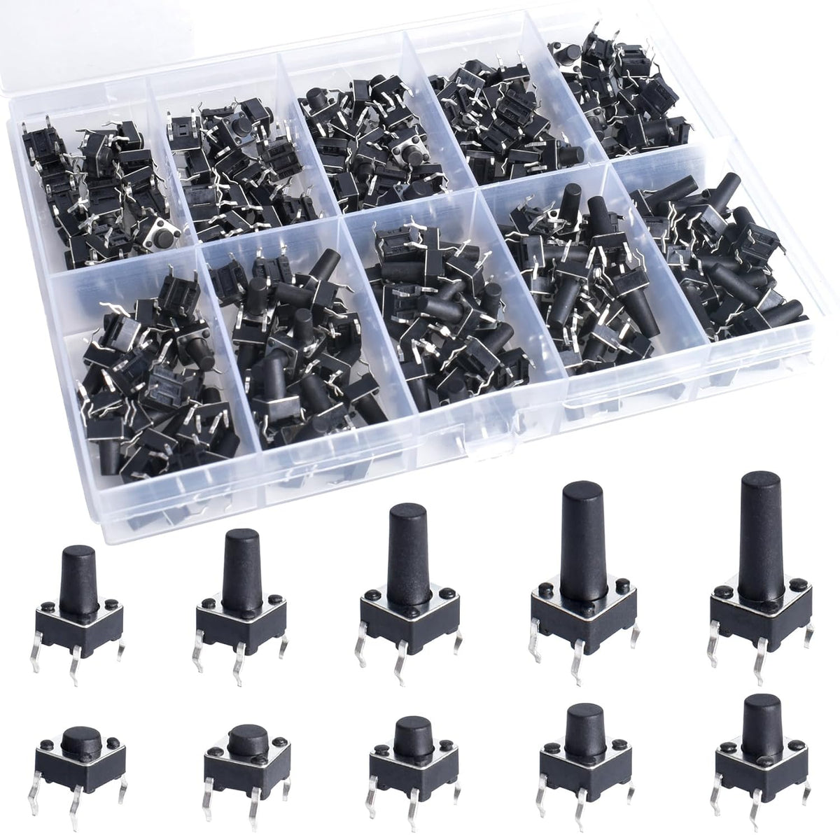 206 Pcs Tactile Switch 4 Pins 6x6 mm Miniature Tact Switch