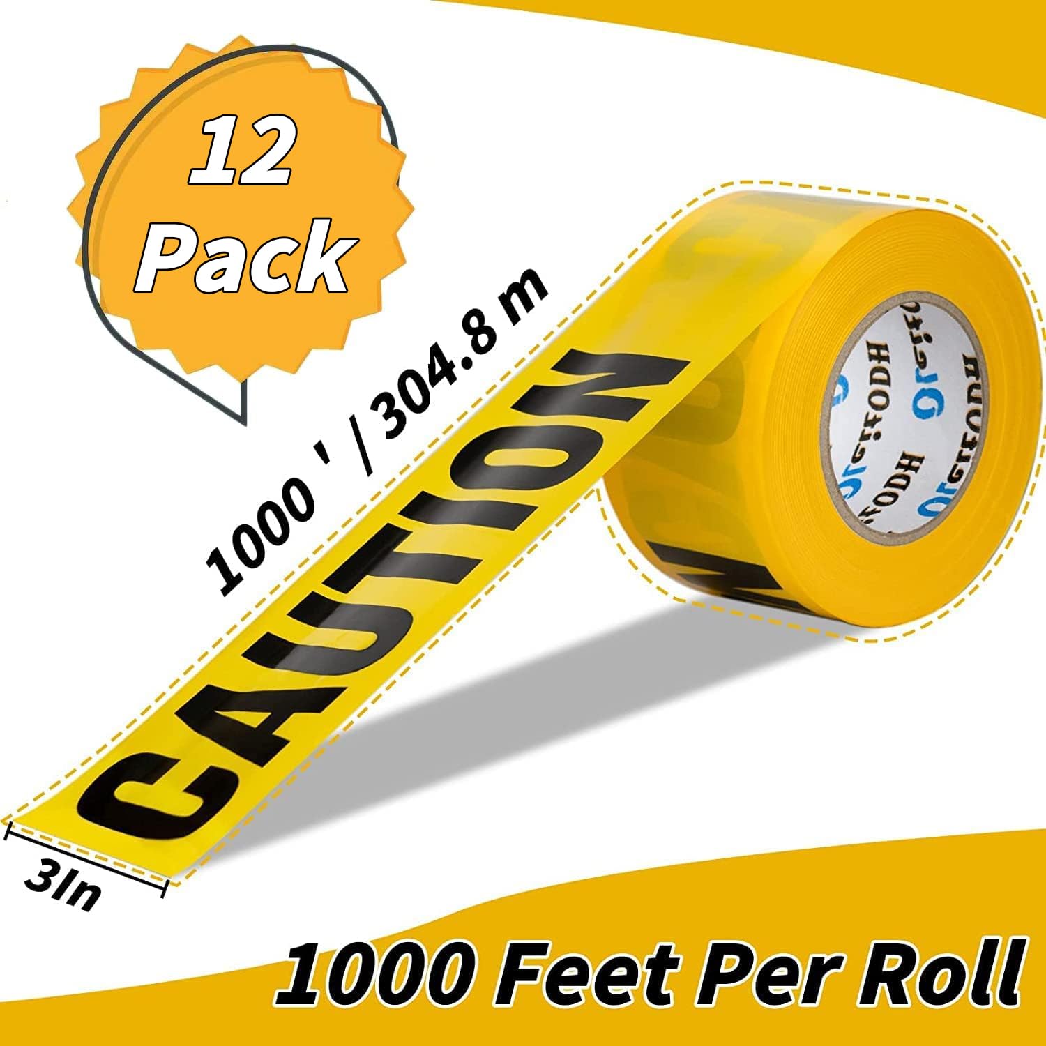 Yellow Caution Tape 12 Pack, 3inch x 1000 ft, Halloween Decoration Party Tape Bulk, Waterproof Construction Warning