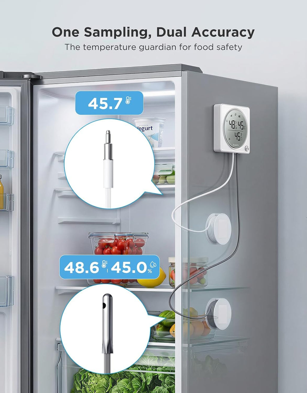 2.0 WiFi Refrigerator Thermometer Dual Probes, 1-Pack & Gateway
