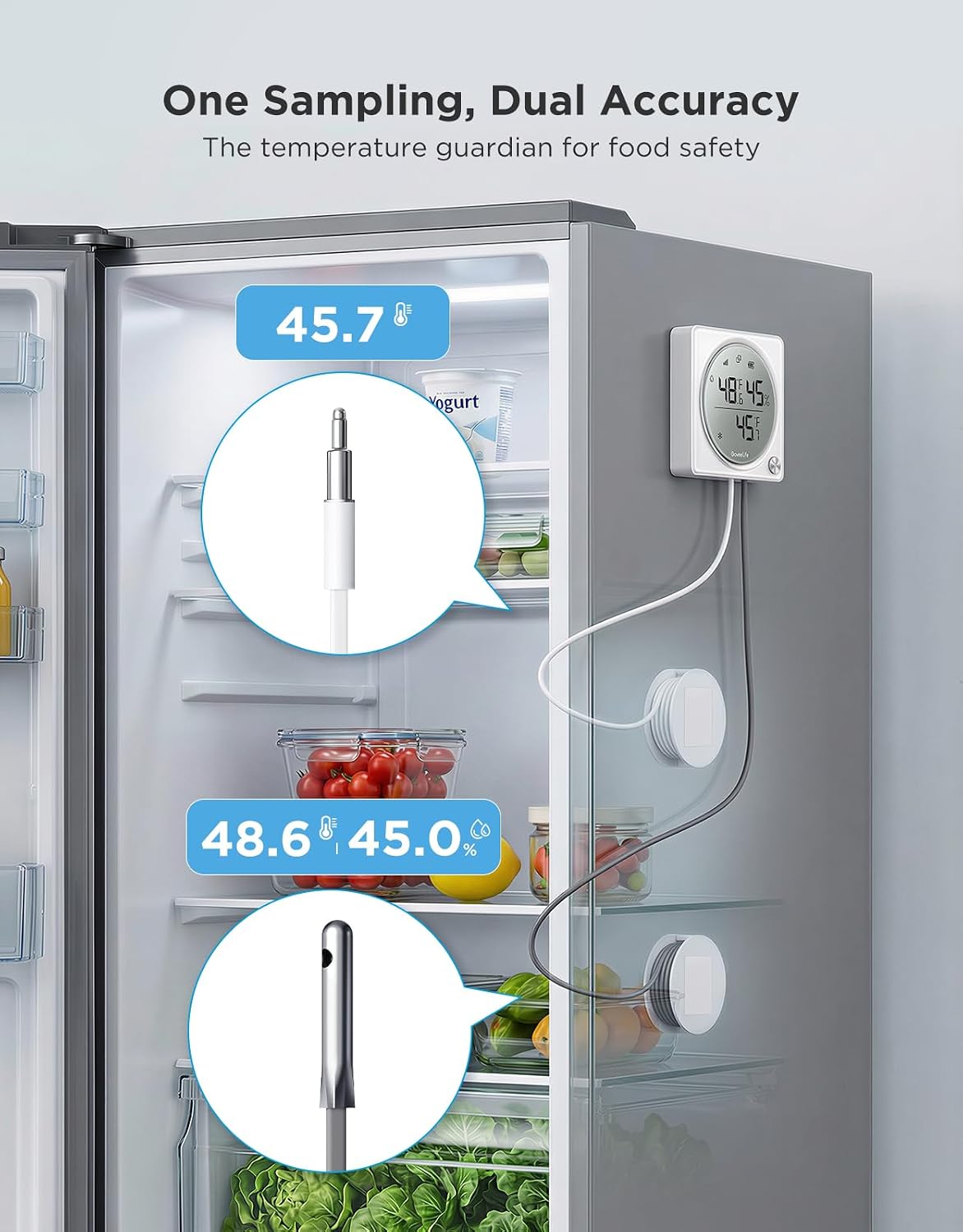 2.0 WiFi Refrigerator Thermometer Dual Probes, 1-Pack & Gateway