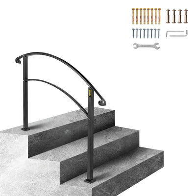 Outdoor Handrails for Outdoor Steps, Fit 2-3 Steps Outdoor Stair Railing, Black Wrought Iron Handrail, Flexible Front