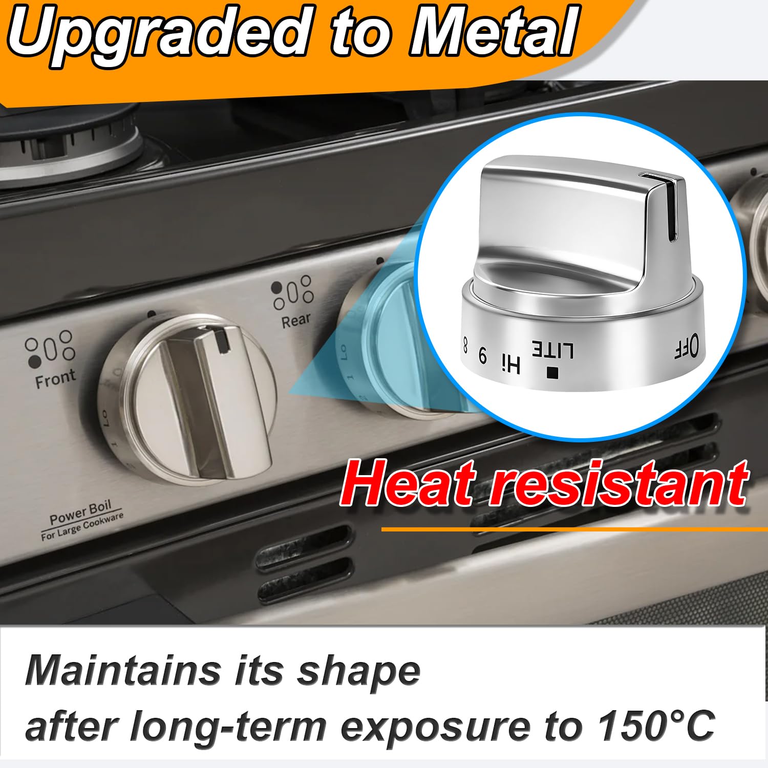 Stainless Steel WB03X24818 for GE Stove Knobs Replacements,Compatible with GE Gas Ranges top knobs,Compatible